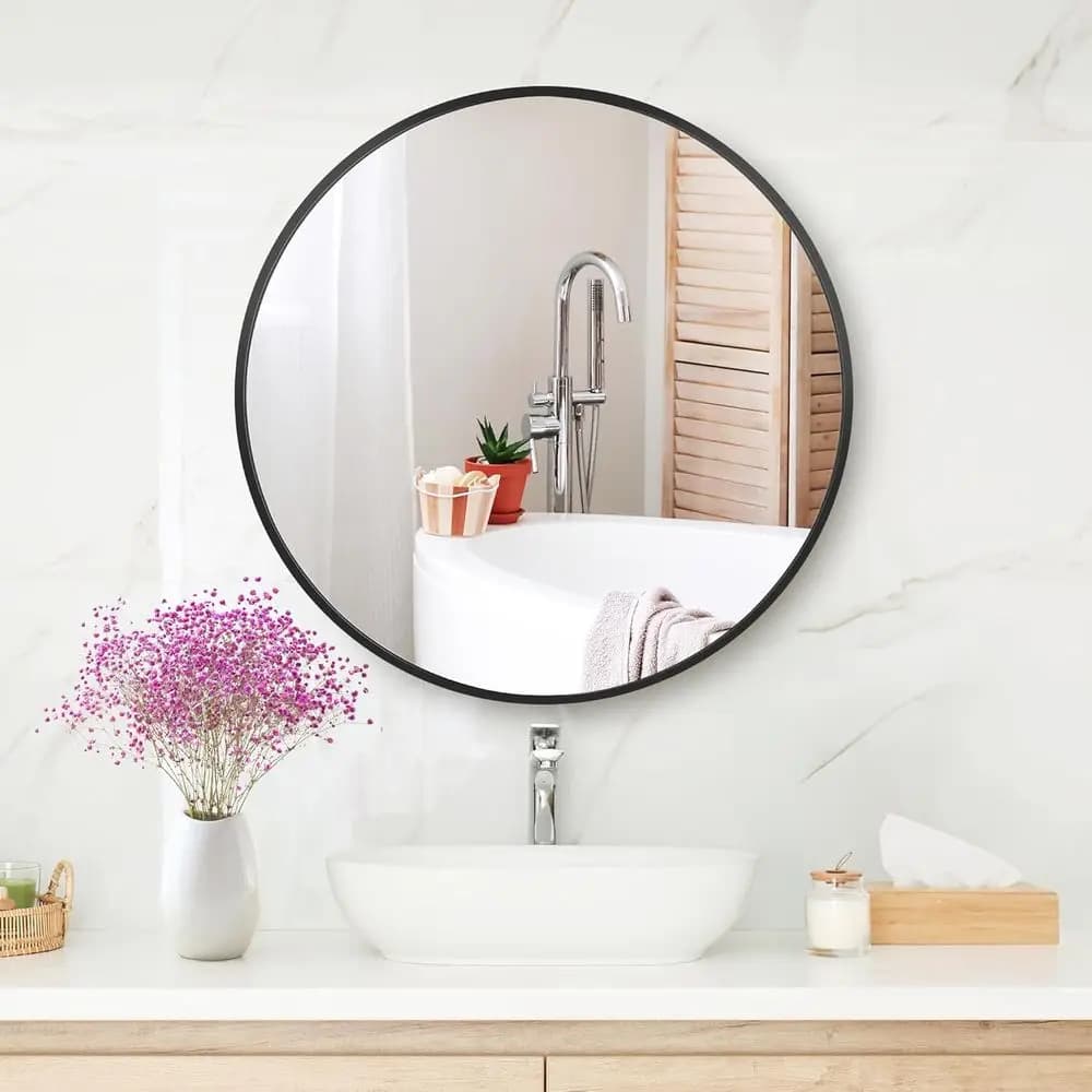 Specchio da parete grande 30 cerchi neri - Specchio da bagno, montabile