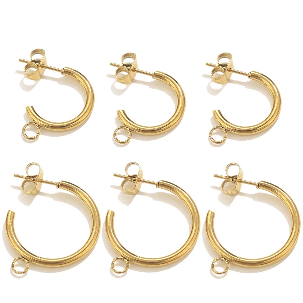 6 pezzi in acciaio inossidabile a forma di C per orecchini, forniture per gioielli fai da te, connettori per orecchini, creazione di gioielli, parti di materiali per la ricerca