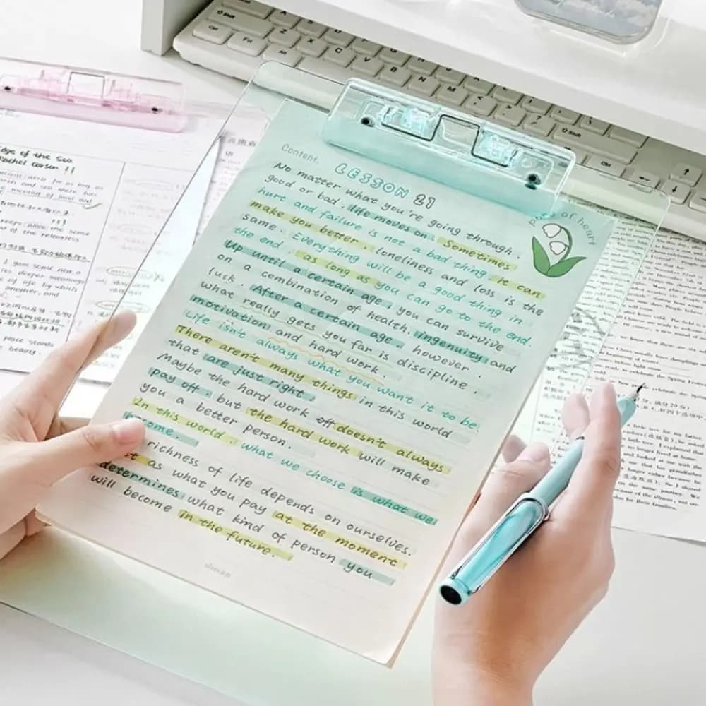 With Low Profile Gold Clip Transparent A4 Clipboard Writing Sheet Pad Writing Tablet A4 File Folder Organizer Writing Pad