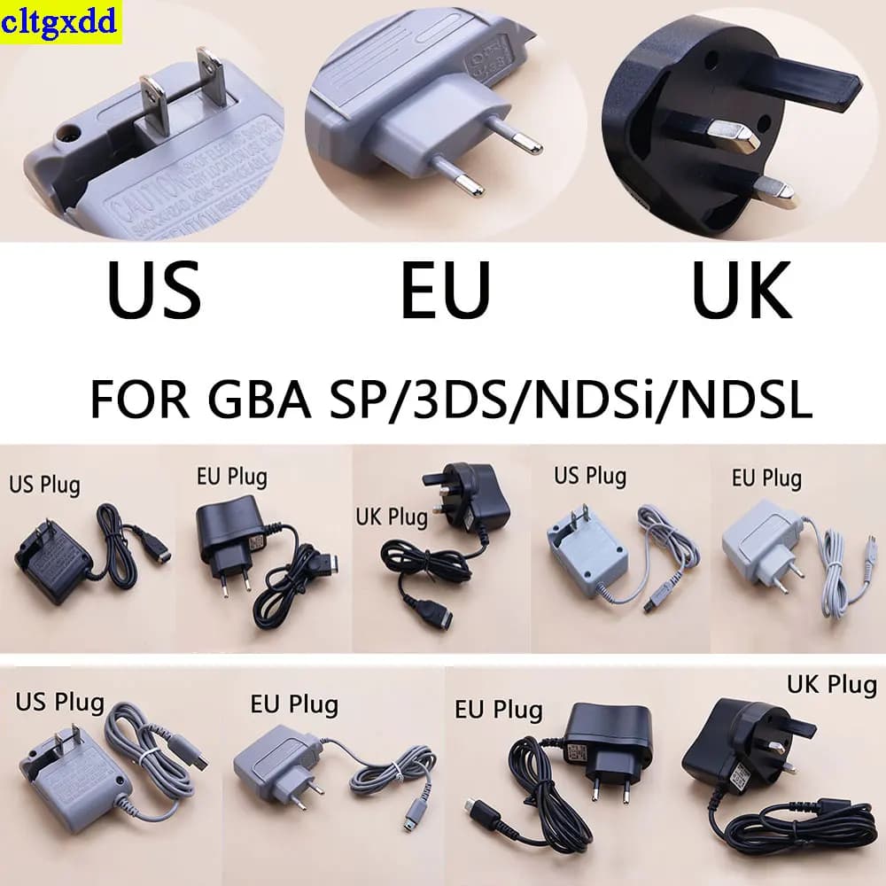 Cltgxdd 1piece EU/US/UK Travel AC Adapter Home Wall Power Charger Suitable for GBA SP/3DS/NDSi/NDSL Game Console Power Charger