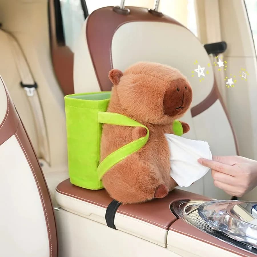 Kapibala car tissue box storage bucket cartoon cute plush capybara car armrest box extraction paper storage box