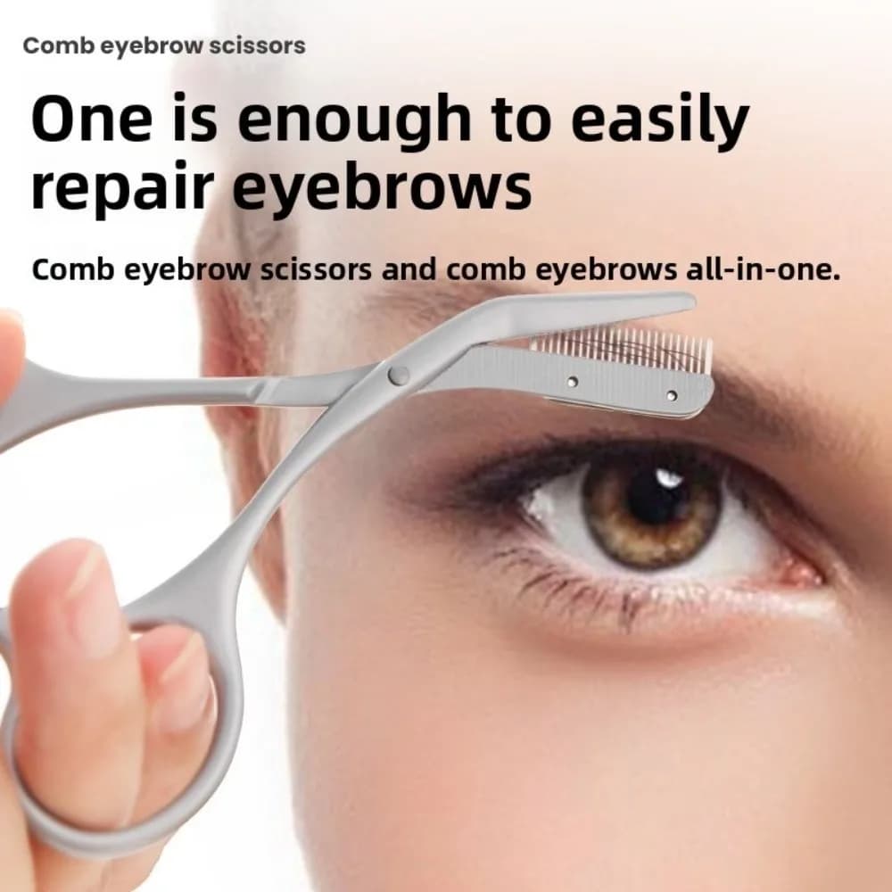 Stainless Steel Eyebrow Scissors Built-in Comb Metal Texture Eyebrow Trimmer All-in-One Shaper Grooming Tool Creating Eyebrows