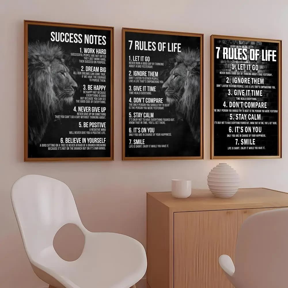 7 Rules Of Life Motivation Painting Calligraphy Frameless Canvas Posters Set Inkjet Printing Wrinkle-Free Wall Art Home Decor