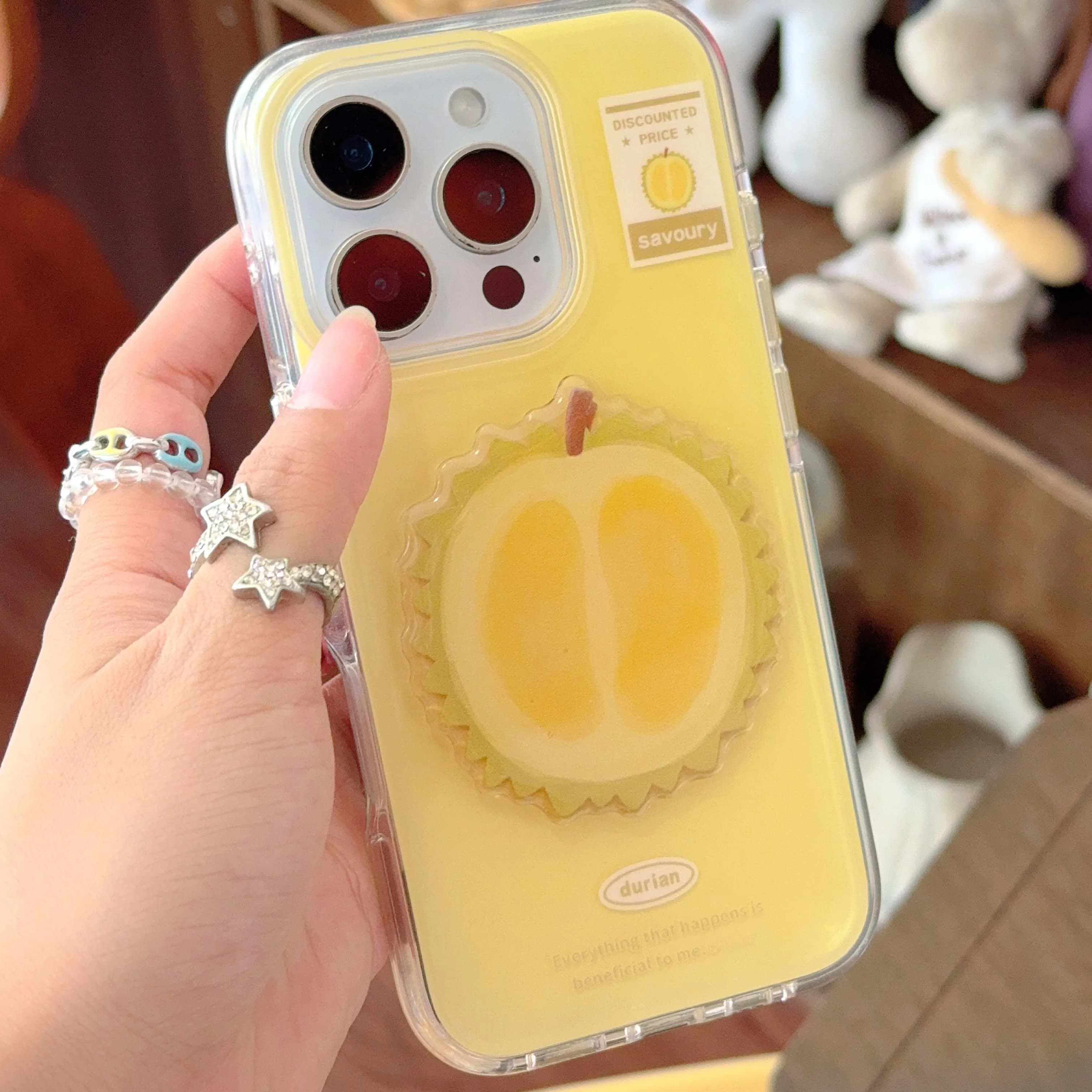 3D durian fruit shell imd back cover for iphone 15 16 pro max 13 14 promax cartoon shockproof phone case