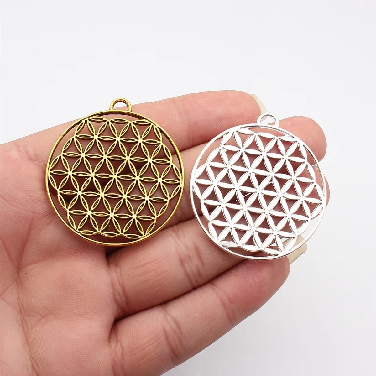 WYSIWYG 2pcs 48x44mm 2 Colors Antique Silver Color Antique Gold Color The Flower Of Life The Seed Of Life Charms