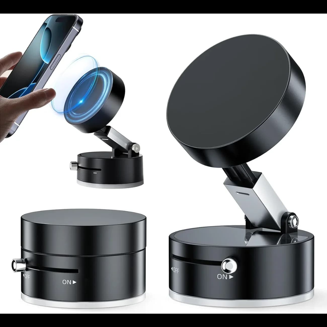 Supporto Magnetico per Telefono con Ventosa a Pulsante Singolo – Forte Aspirazione, Pieghevole ed Estensibile, Portatile per Vetri Auto e Superfici Lisce