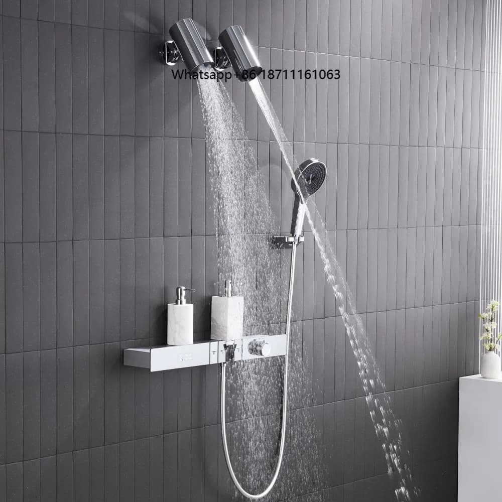 Solid Brass Chrome Brushed Thermostatic Digital Display Concealed Pre-embedded Shower Set 4-Function Pressurized Soft Jet
