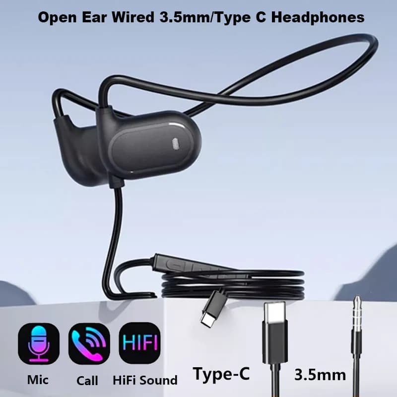 Open Ear Wired Headphones Air-Conduction Gaming Headphones Stereo earphones with 3.5 mm USB plug for laptop Mobile phone
