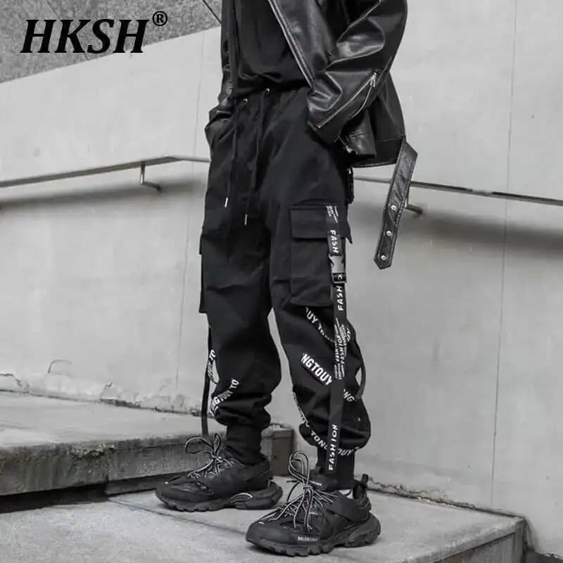 HKSH primavera e autunno nuovi uomini marea tuta stile coreano Leggings a nastro Hip Hop tendenza nazionale pantaloni Casual Dark Chic HK0110