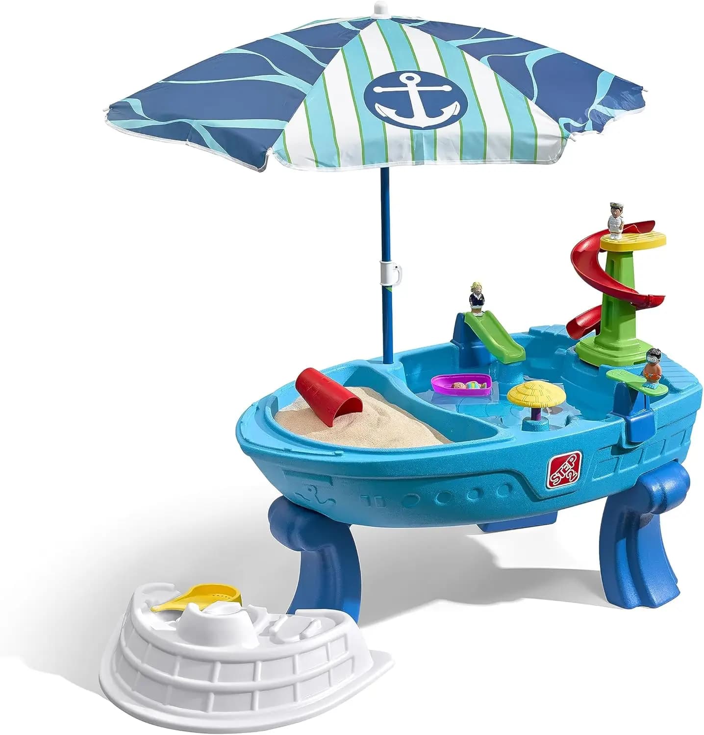 Tavolo da gioco per sabbia e acqua per bambini con ombrellone, set sensoriale estivo per esterni per bambini dai 2 anni in su