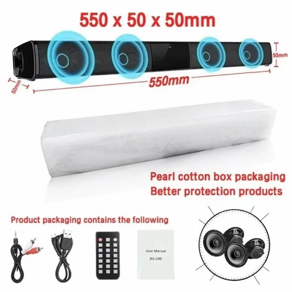 Altoparlante Bluetooth da 40W, colonna sonora ad alta potenza, soundbar portatile per TV, computer, centro musicale, boombox con radio, TF, AUX, USB.