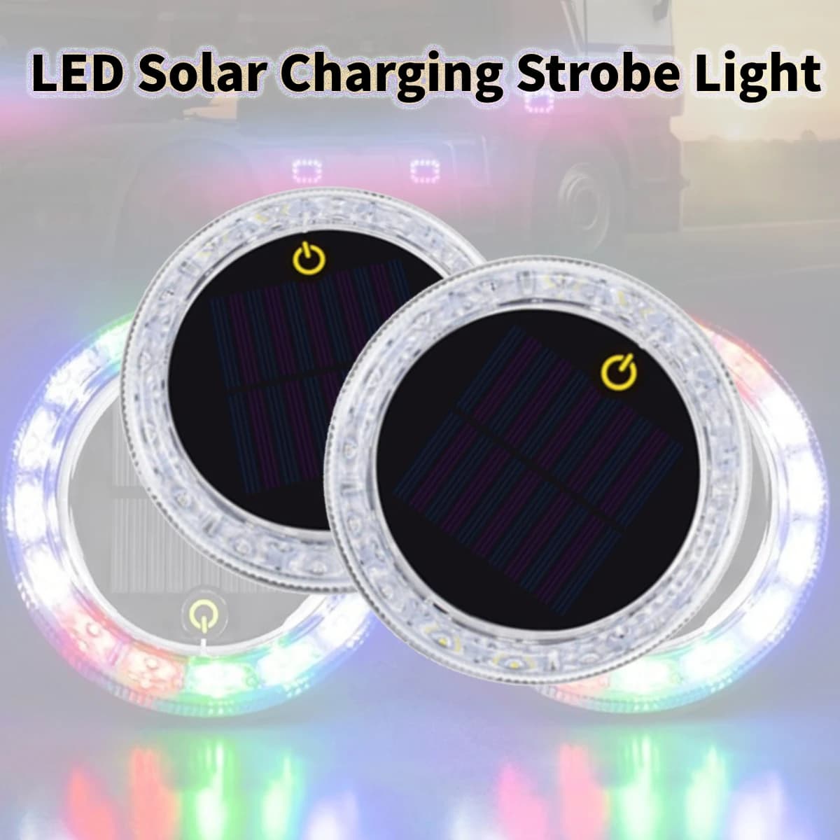 1/2x Spia LED RGB con ricarica solare stroboscopica wireless per auto per camion, autobus, sicurezza notturna, fanale posteriore laterale, lampada lampeggiante