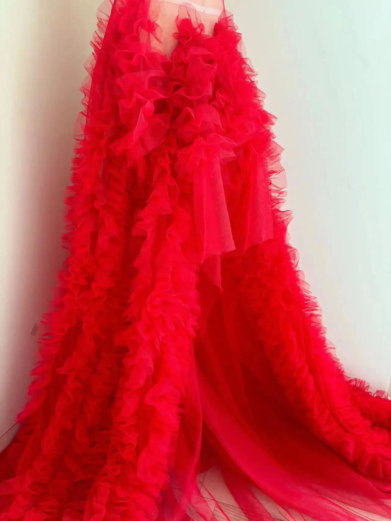 1 Yard Red Pleated Tulle Net Lace Fabric 25 CM Ruffle Trim for Bridal Cake Clothes,Tutu Dress, Pet Toy Doll Clothes Supplies