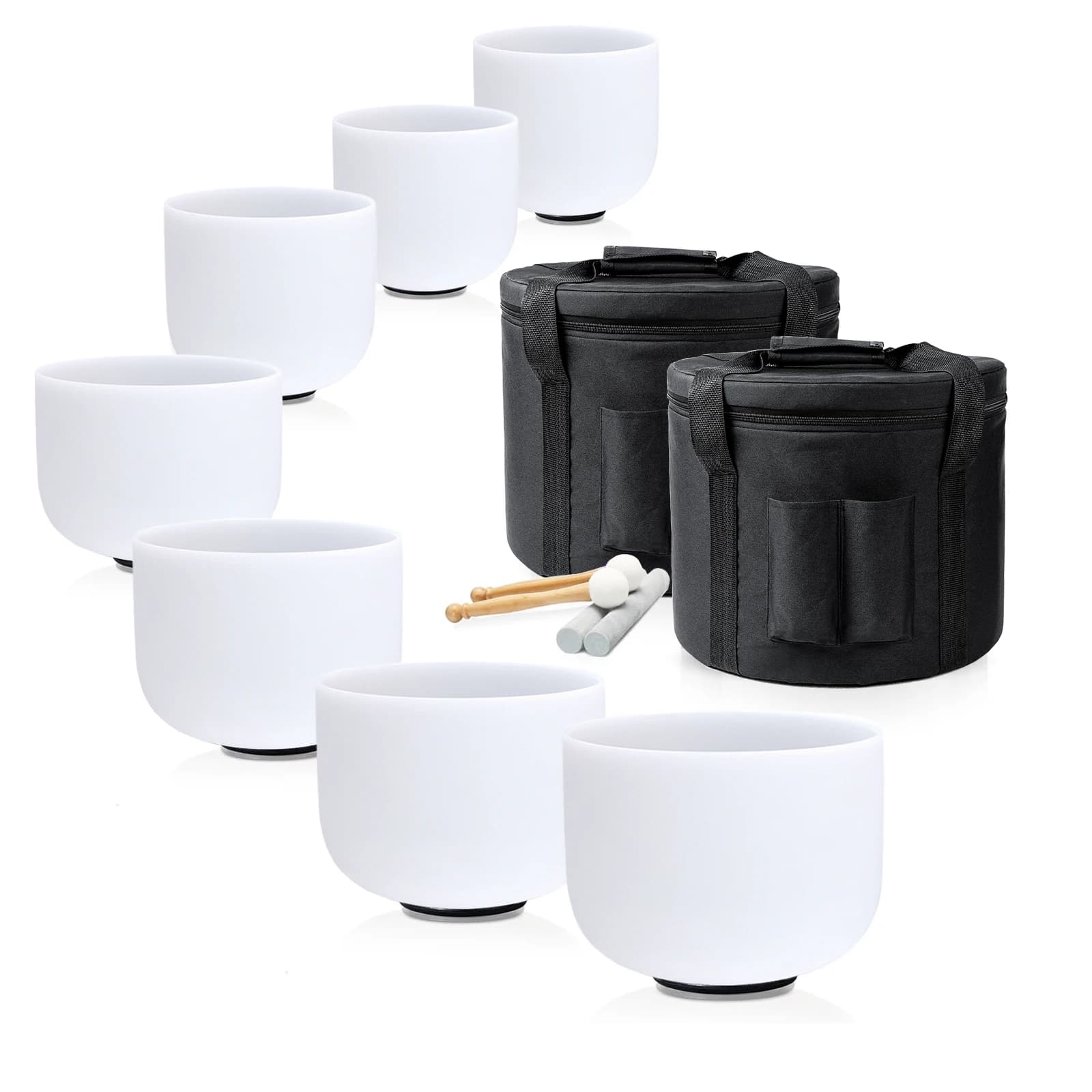 Hye-eun 7-12 inch 432Hz Crystal Singing Bowl Set of 7 Sound Healing with Heavy Duty Carrying Cases Rubber Mallet