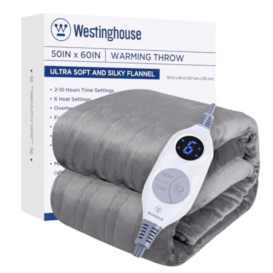 Coperta Elettrica Riscaldante Super Morbida in Flanella 50'' x 60'' con 6 Livelli di Riscaldamento Rapido e 2-10 Orari di Spegnimento Automatico