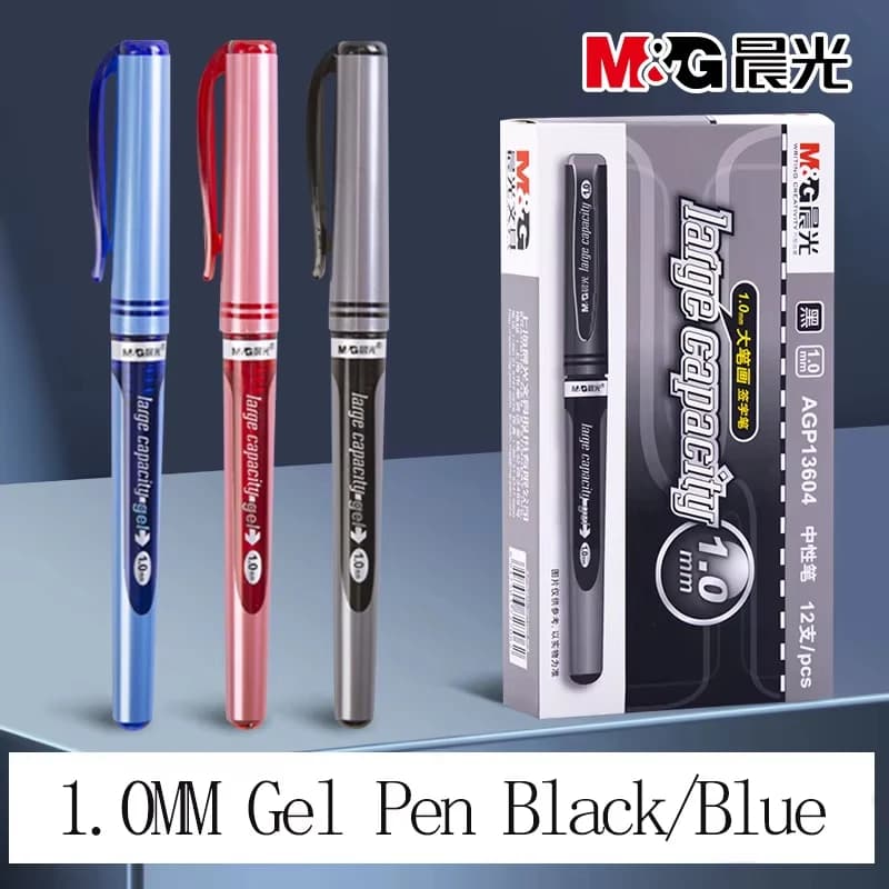 Penna gel M&G da 1,0 mm per ufficio, cartuccia ricaricabile nera blu, pennino largo di grande capacità, per uso studentesco e ufficio