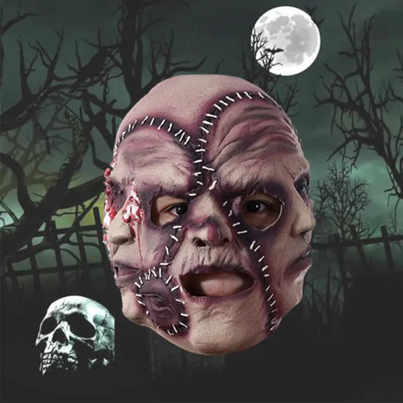 Three-Faced Latex Horror Mask – Scary Halloween Full Head Cosplay Prop, Creepy Triple Face Headgear for Adult Party Costume