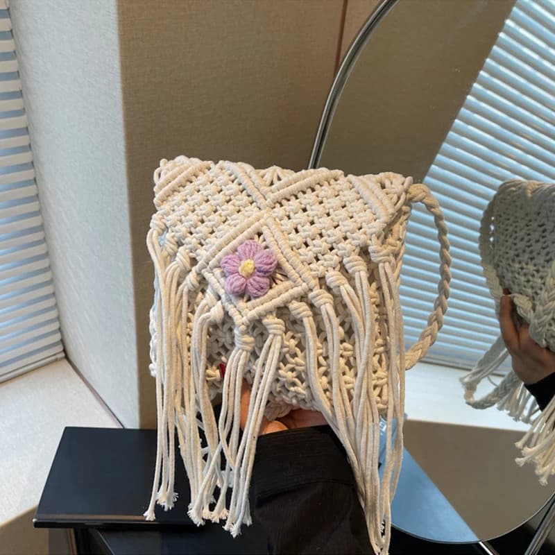 Summer Bags For Women Handmade Tassel Beach Bags Woven Handbags Vacation Shoulder Crossbody Bags