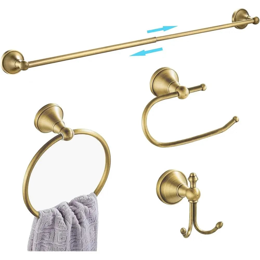 Set di Accessori da Bagno Vintage in Ottone Spazzolato da Parete con Portasciugamani Regolabili