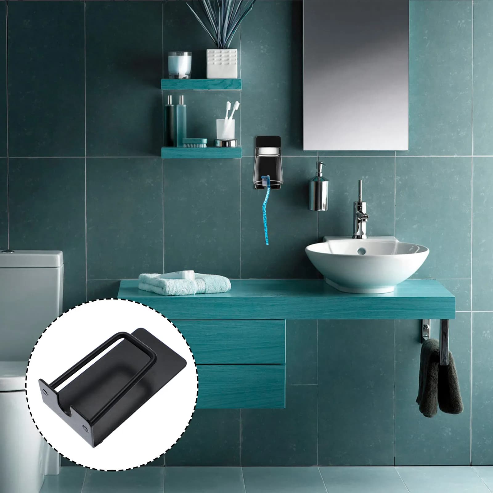 Organizzatore da bagno a parete, 2 pezzi, porta spazzolini in acciaio inossidabile, mensola porta bicchieri, nessun attrezzo necessario, porta spazzolini.