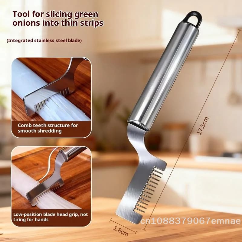 Coltello per cipolla verde tritata in acciaio inossidabile, design con testa di taglio curva, tritatutto rapido per alimenti, seta da cucina
