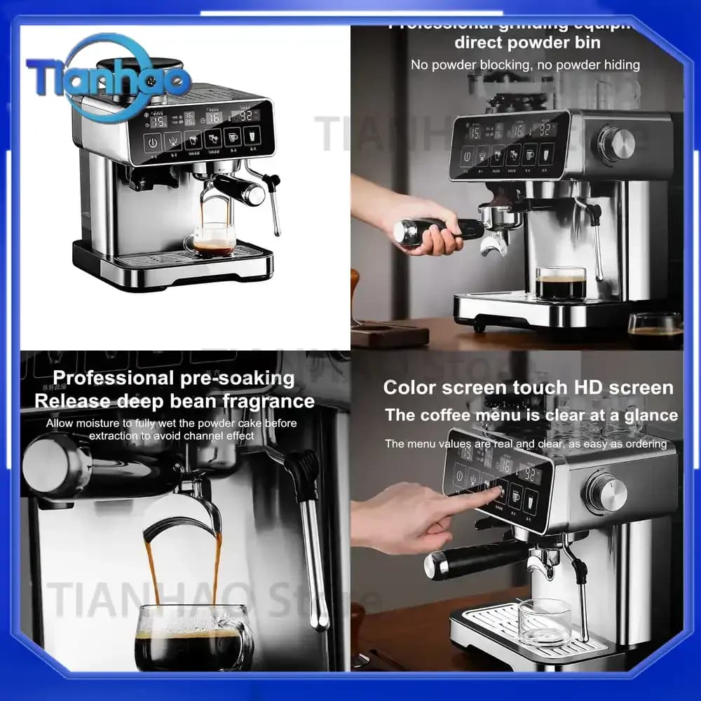 20Bar Espresso Machine with Milk Frother for Home Office Fully Automatic Coffee Maker with Built-in Grinder Smart Touch