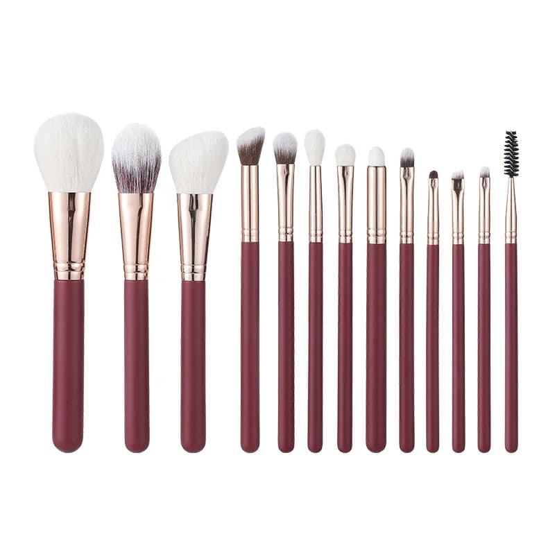 Set di 13 Pennelli per Trucco in Pelo di Capra con Logo Personalizzato per Ombretto, Fondotinta, Correttore ed Eyeliner