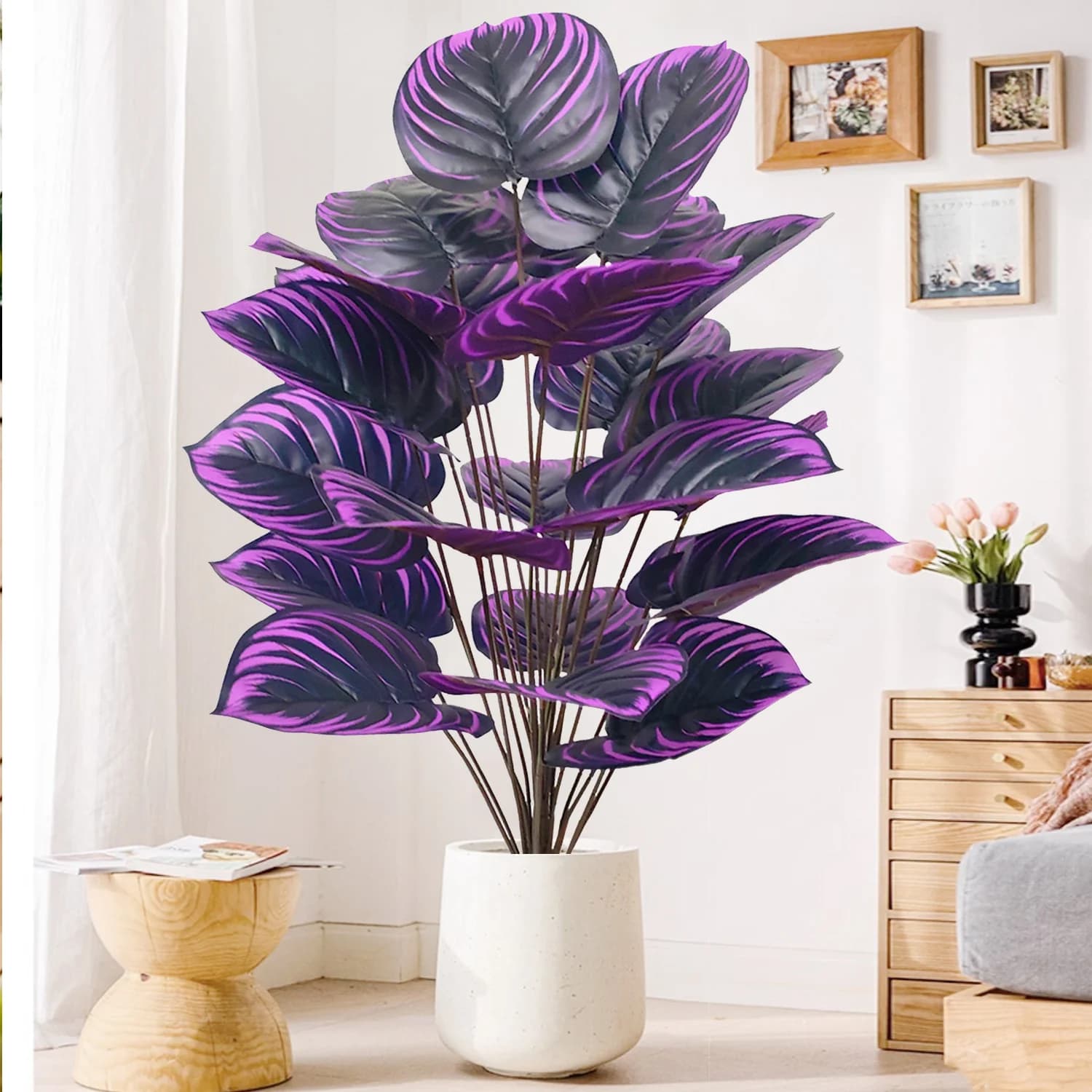 Artificial Plant 57-105cm / 41.3in, Purple Ninfea, Apple Leaf, Violin Leaf, Ornamental Vase Plant, Suitable for Home Decorations