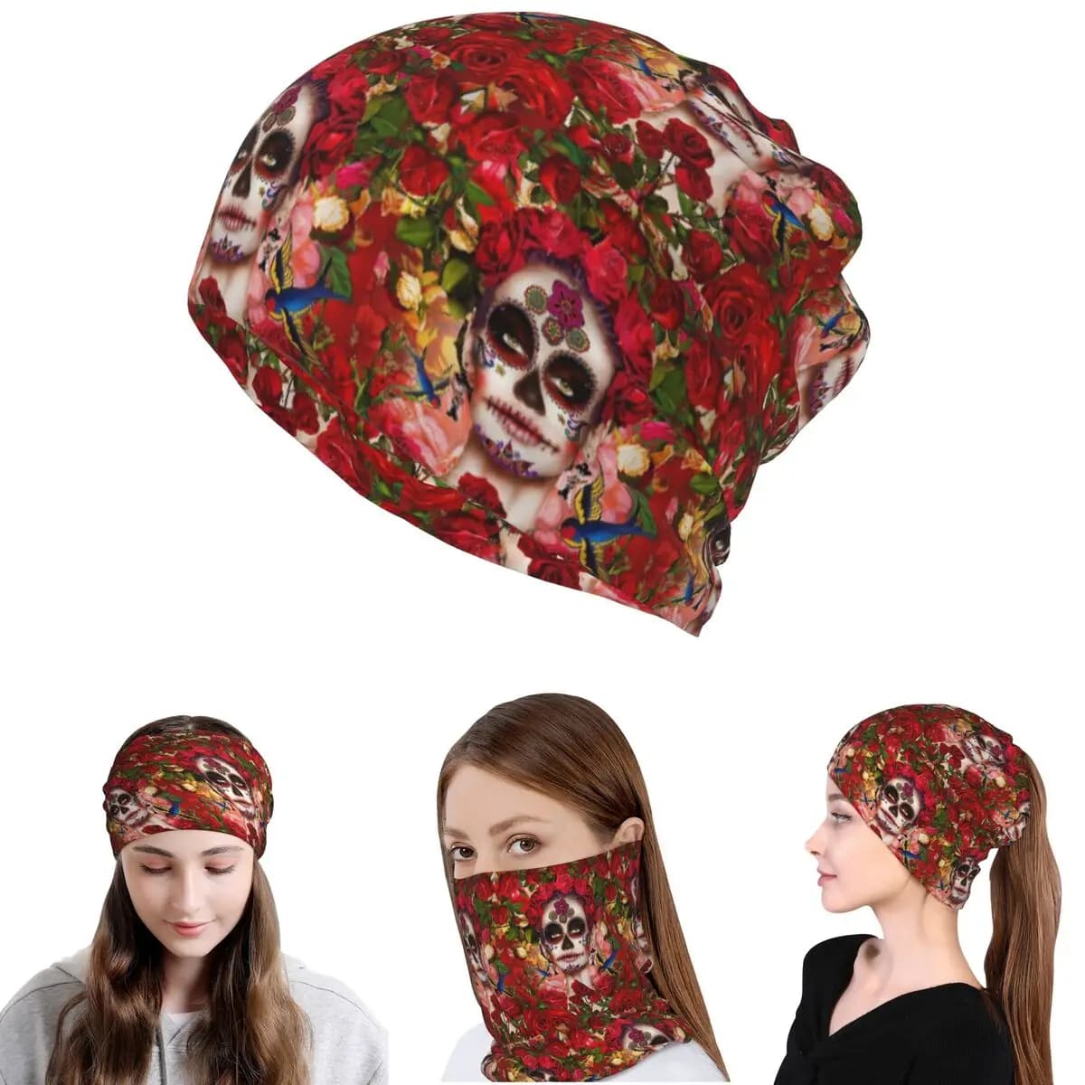 Bandana messicana Catrina Day Of The Dead Sugar Skull, copricollo, sciarpa, calda fascia per la testa, berretto, cappello unisex per adulti, per tutte le stagioni