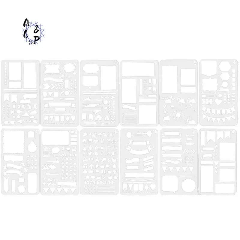 Set di 12 Stencil A68P per Diari, Stencil per Planner, per Scrapbooking, Quaderni, Libri, Disegno Fai-da-Te, Biglietti d'Auguri