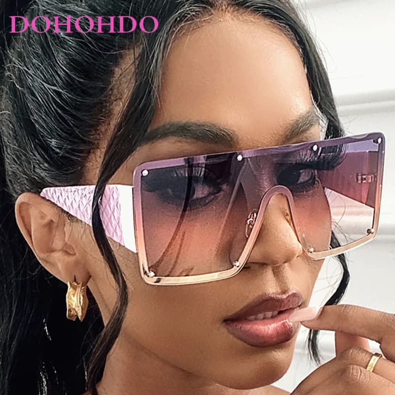 DOHOHDO 2025 Occhiali da Sole Oversize Vintage Senza Montatura in Metallo per Uomo e Donna, Lenti Sfumate Blu, Occhiali da Guida UV400 di Tendenza