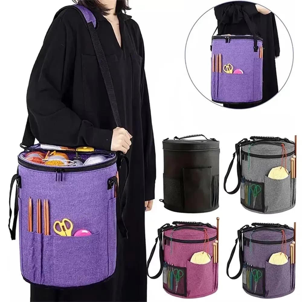 con tasca frontale Borsa portaoggetti per filato per maglieria Porta palline di lana portatile Organizzatore per uncinetto Portaoggetti per ganci e aghi