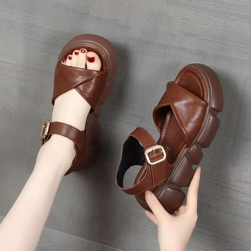 Women's Big size Thick sole One Word Sandals Summer New Soft sole Non Slip Lightweight Velcro Outdoor Beach Sandal Sports Sandal