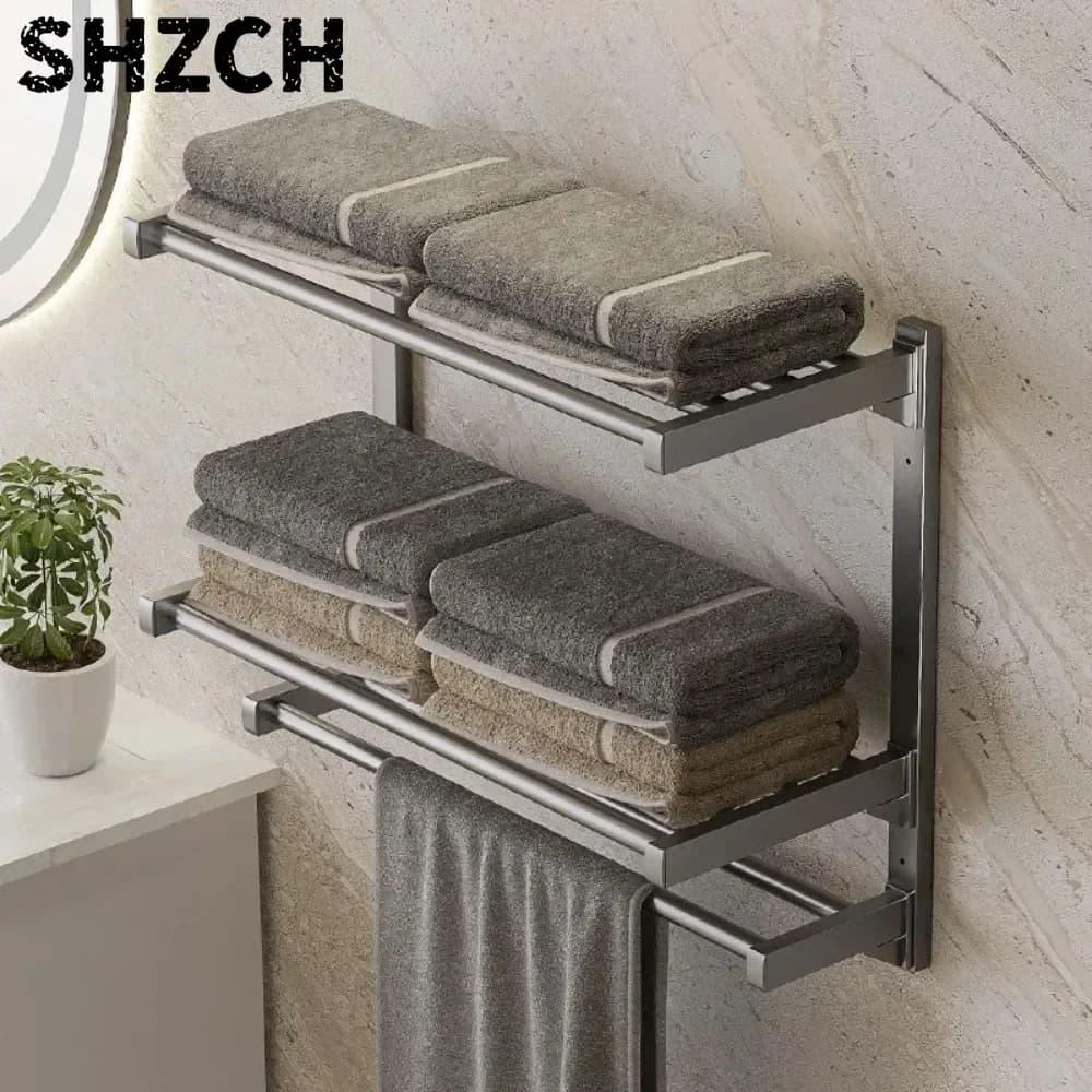 Wall-mounted Towel Rack, High-capacity Non-perforated Towel Storage Shelf, Bar Shelves