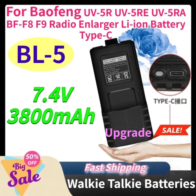 RB‑6D990 Walkie Talkie Battery Pack, 7.4V 2400mAh Li‑ion for Radtel RT‑6D RT‑6DPRO Two Way Ham Radio, Fast Shipping in Stock