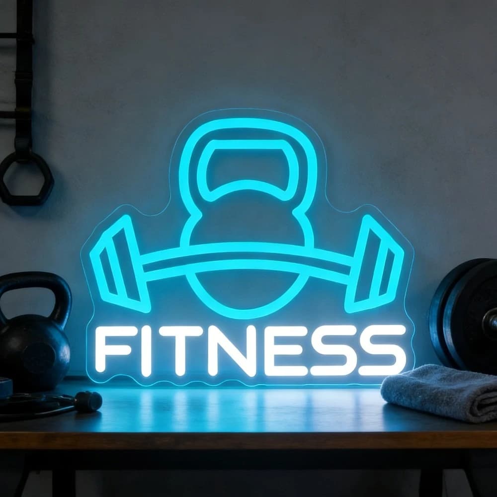 Fitness Neon Sign LED Wall Art Lighting Kettlebell Dumbbell Design for Home Gym Garage Workout Studio Sports Decor Gift