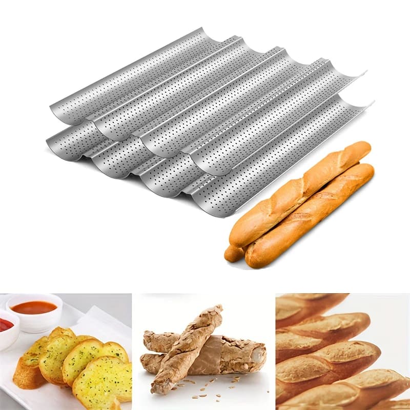 Teglia per pane francese perforata antiaderente Teglia per baguette in acciaio al carbonio Pane francese 4 Pane ondulato Stampo per pane Teglia da cucina