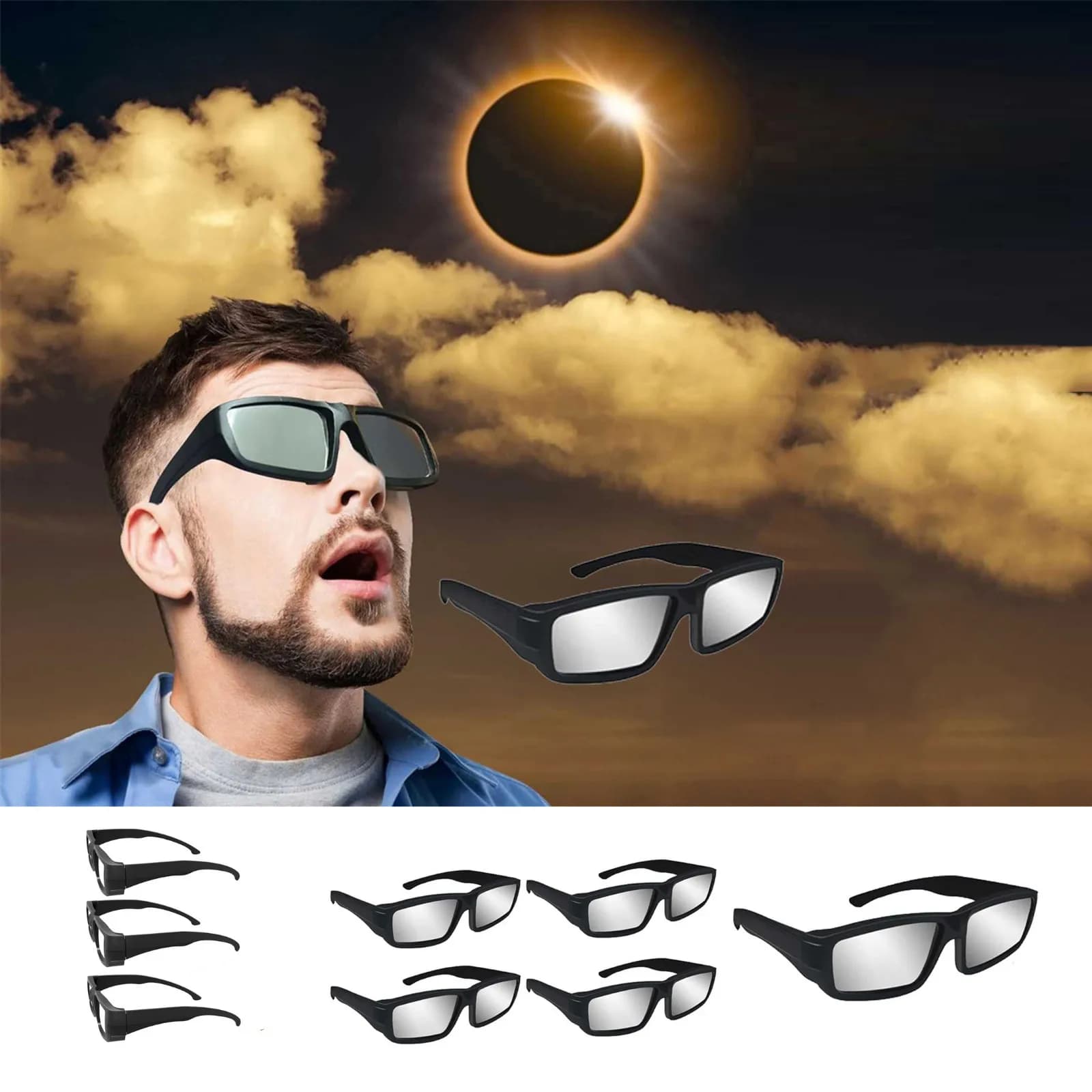 AAS 2024 Approved Solar Eclipse Glasses, ISO 12312-2:2015 Certificates, 1/2/3/5 Eclipse Glasses made of direct sun resistant plastic