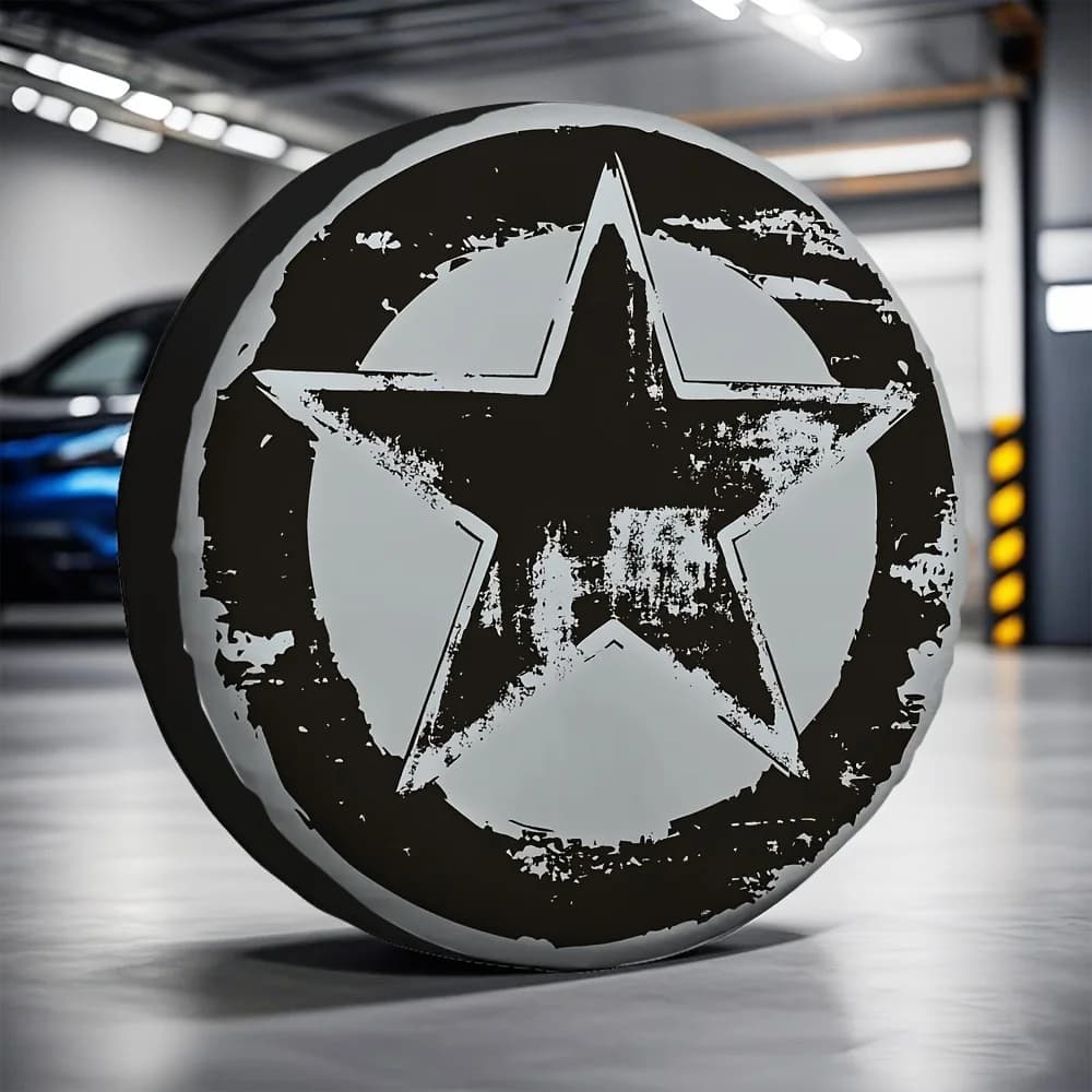 Copriruota di scorta in poliestere resistente con motivo a stella militare effetto invecchiato per auto, camion e moto