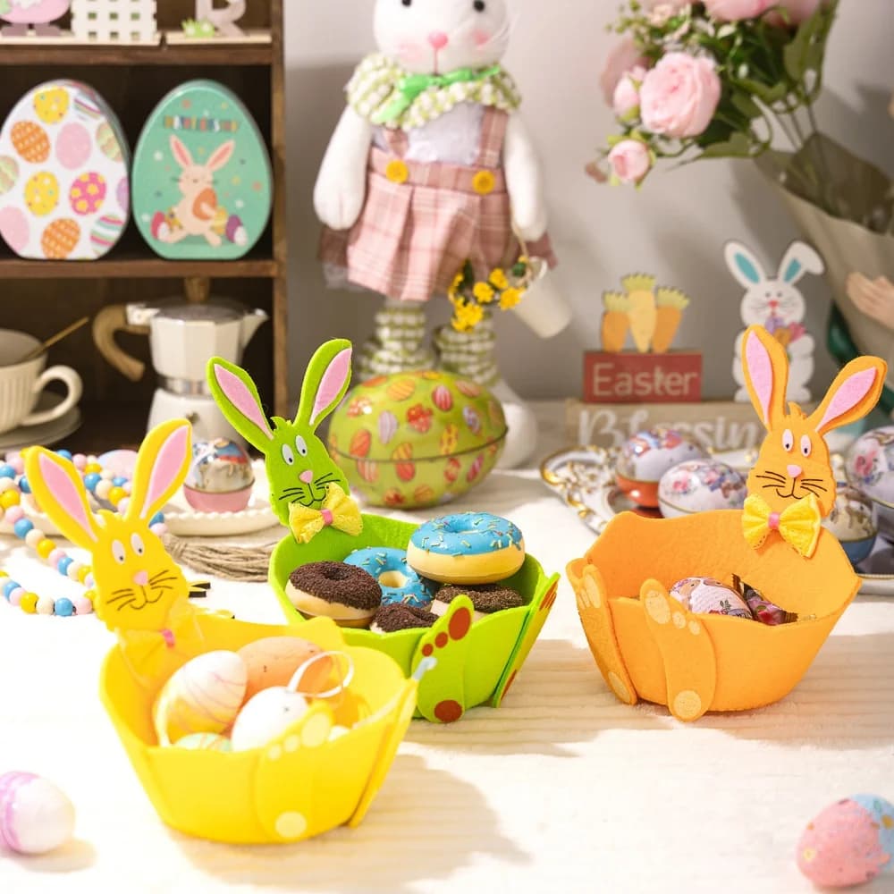 Cesto portaoggetti in feltro riutilizzabile, sacchetto pasquale per caramelle, sacchetto con coniglietto pasquale, graziosa confezione regalo per bambini, per la caccia alle uova e la conservazione delle caramelle