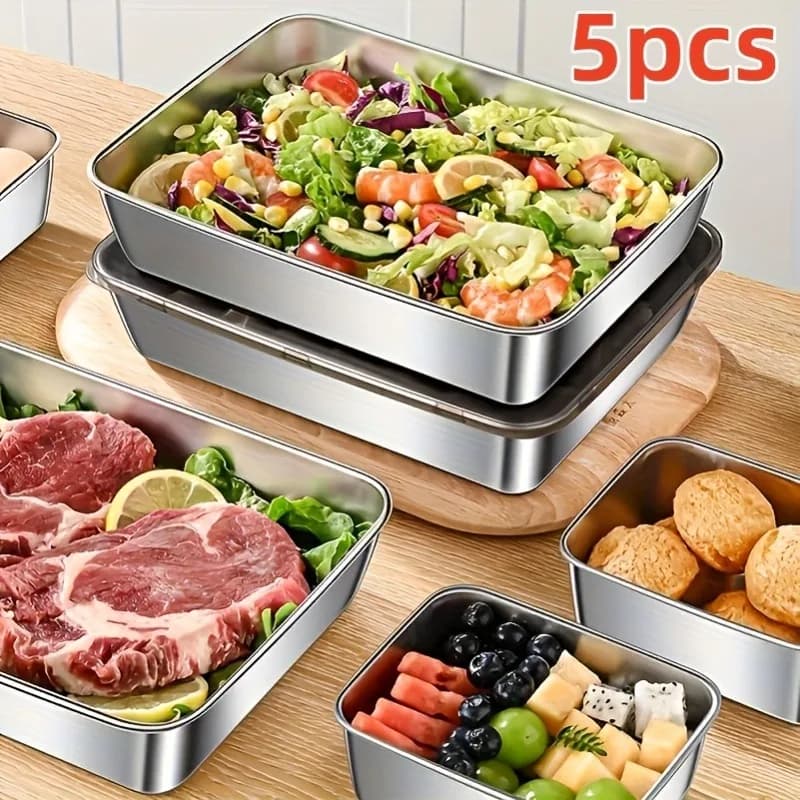Set di 5 Contenitori per Alimenti in Acciaio Inox, Accessori da Cucina Ermetici, Porta Coltelli, Contenitori Impilabili per Cucina