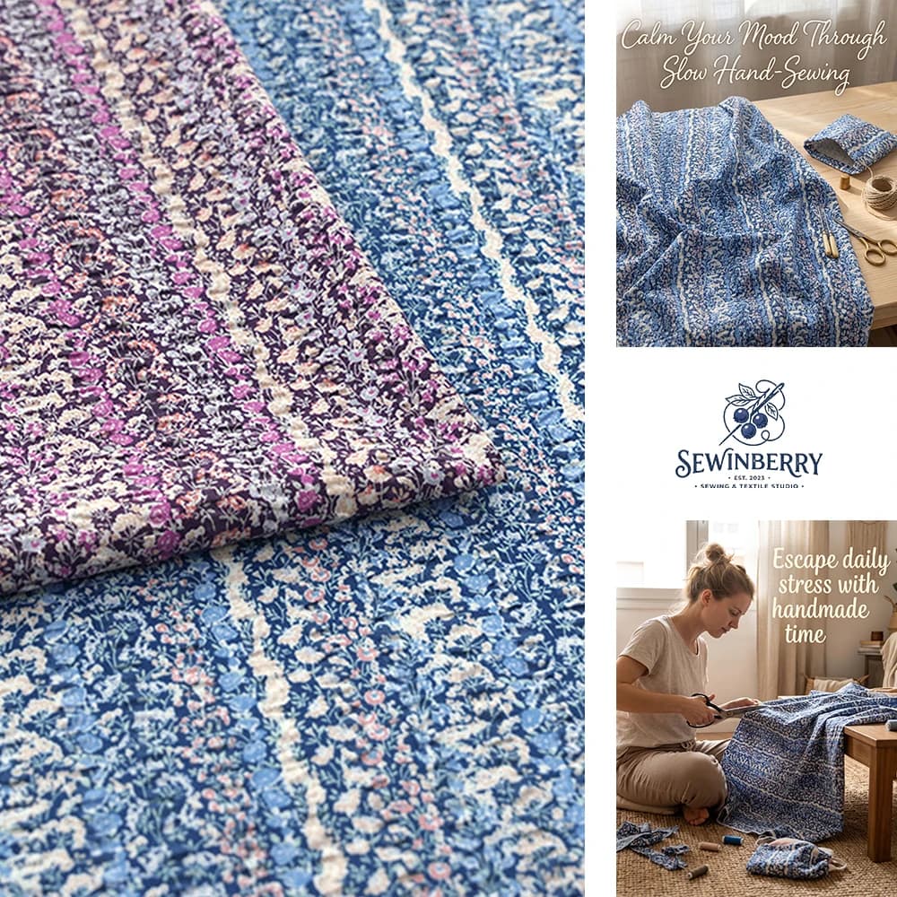 Pastoral Blue Floral Crinkle Fabric Stress-Relief DIY Sewing Material For Dress Blouse Pillow Cover Patchwork Quilt And Handmade