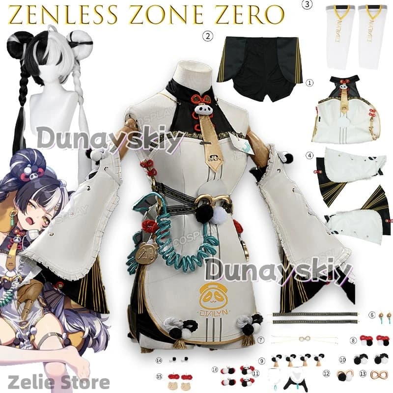 Costume Cosplay Zenless Zone Zero Dialyn with Wig, Dress, Copricapo, Earrings, Socks, Christmas and Carnival accessories, Complete Set for Women, Girls and Men