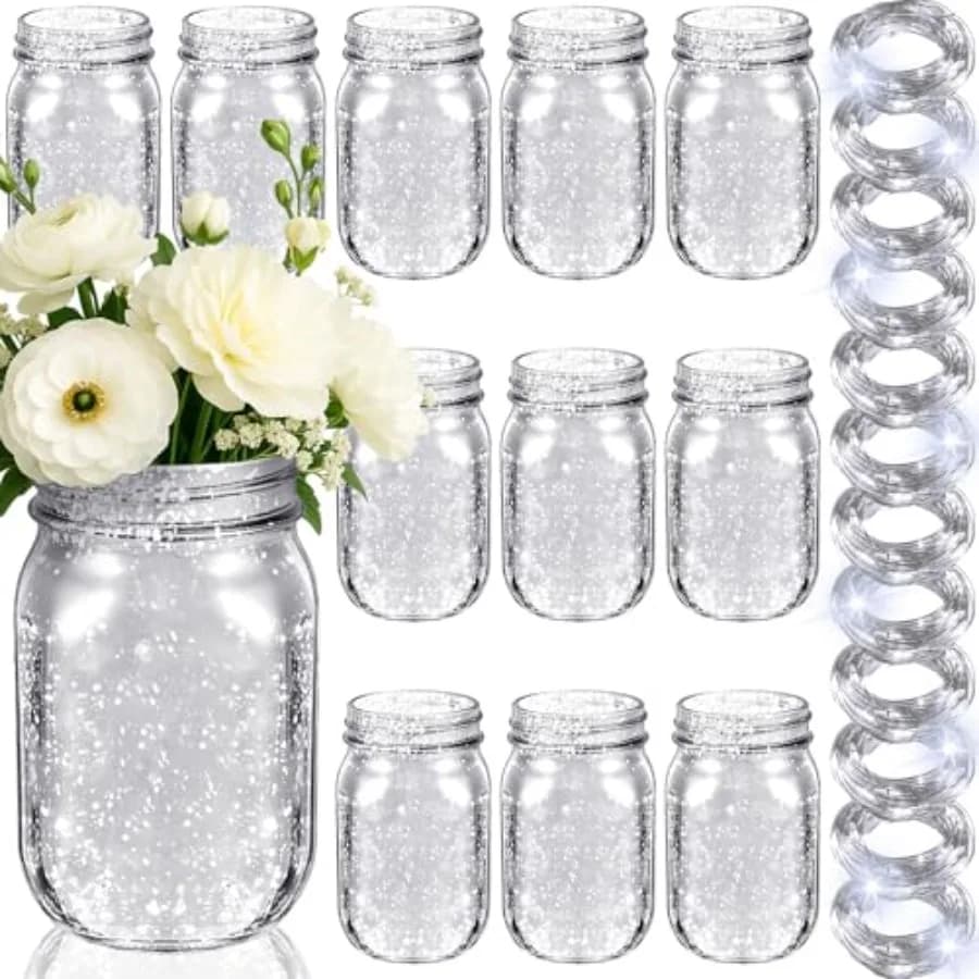 12 Barattoli di Vetro Dipinti per Decorazioni da Tavola con 12 Luci a Stringa per Matrimoni, Lauree, Addio al Nubilato, Inaugurazioni Casa
