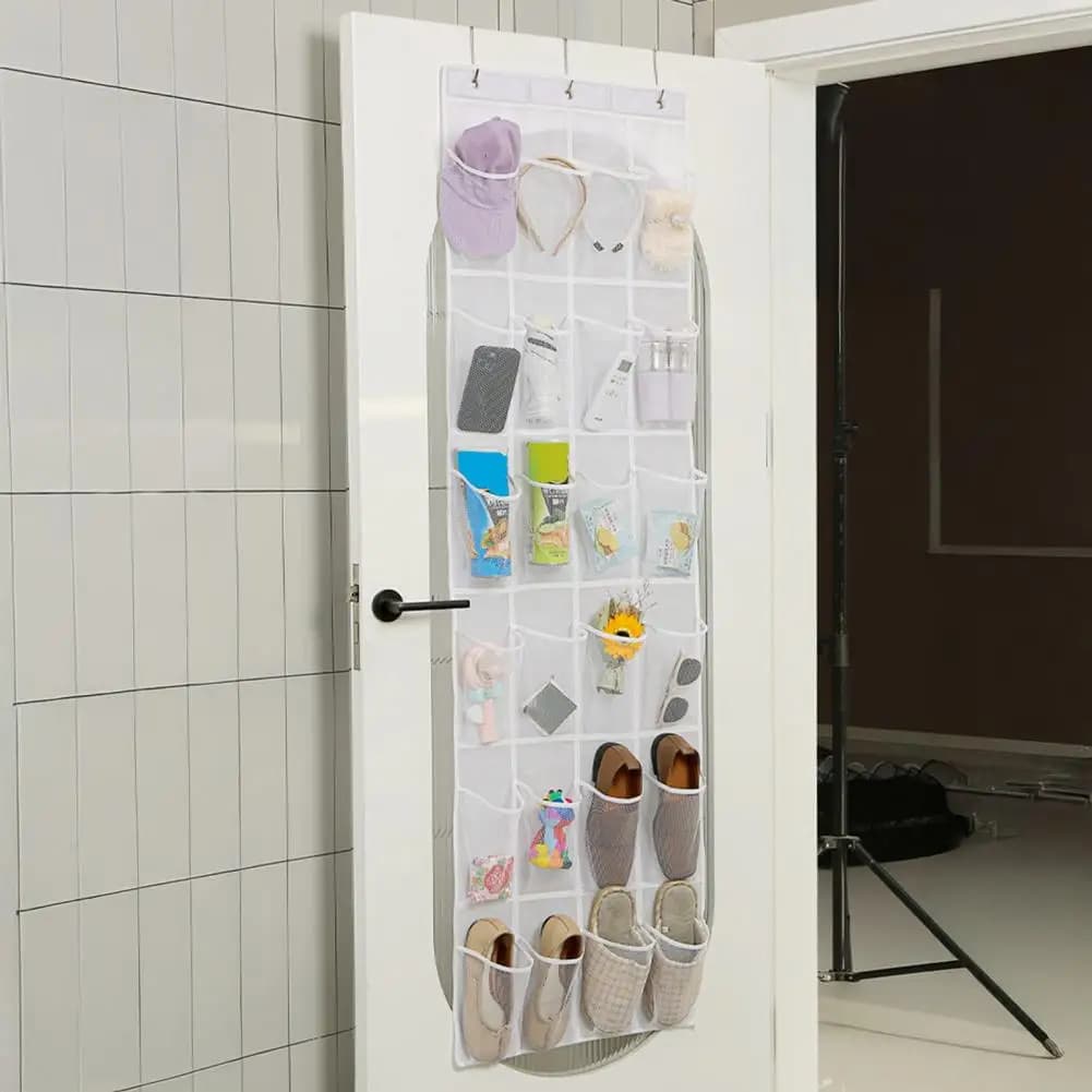 Organizzatore per Scarpe da Appendere Sopra la Porta, Traspirante, con 24 Tasche in Rete, Portascarpe da Appendere per Scarpe, Calzini e Giocattoli
