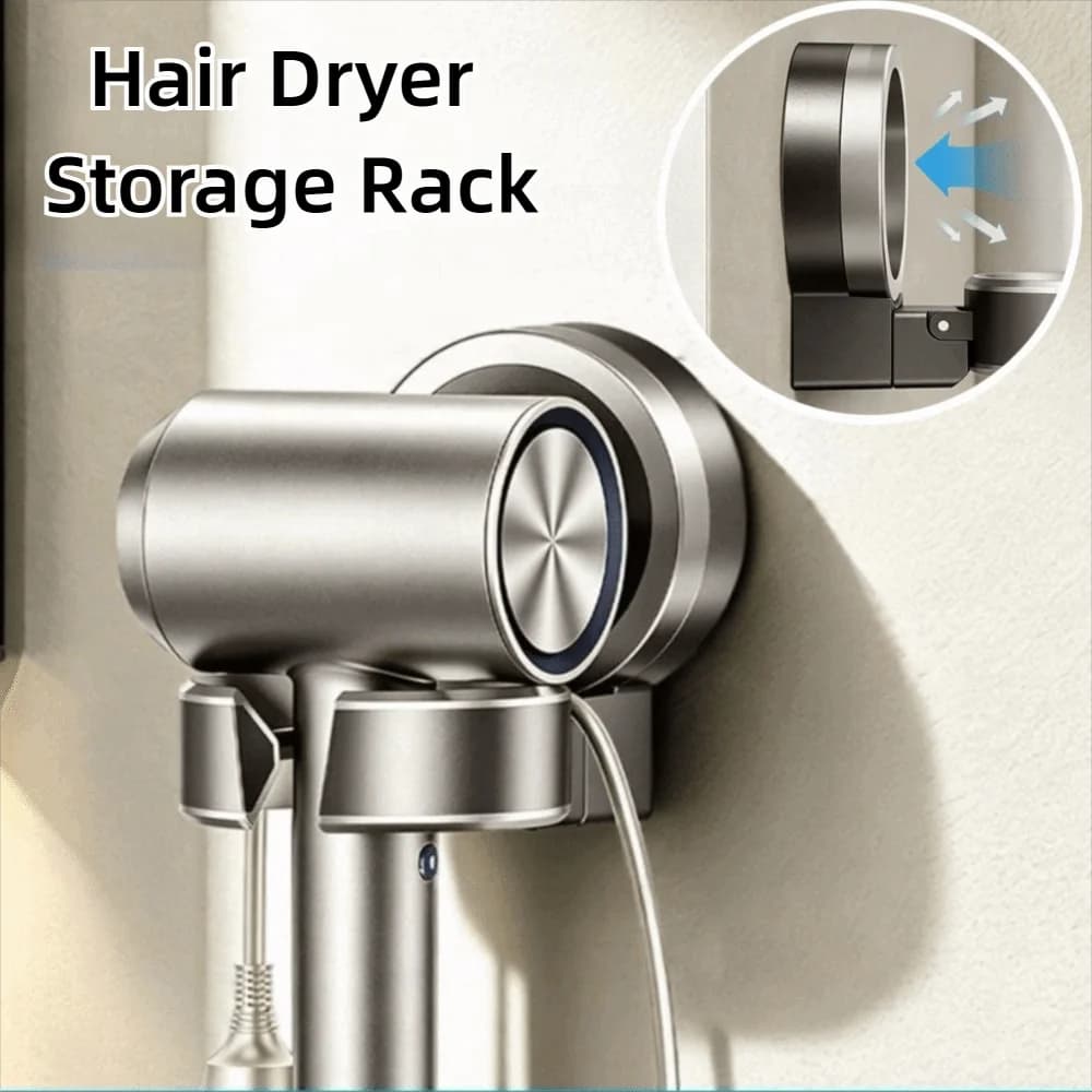 Suction Cup Hair Dryer Storage Rack Foldable Adjustable Wall-mounted Hair Dryer Holder Rustproof Detachable Bathroom Organizer