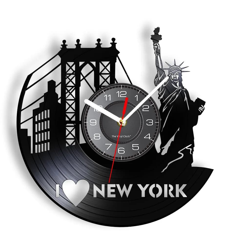 Wall clock Multi time zone for office room urban landscape Skyline Album musical disc decorations for home light vinyl wall clock