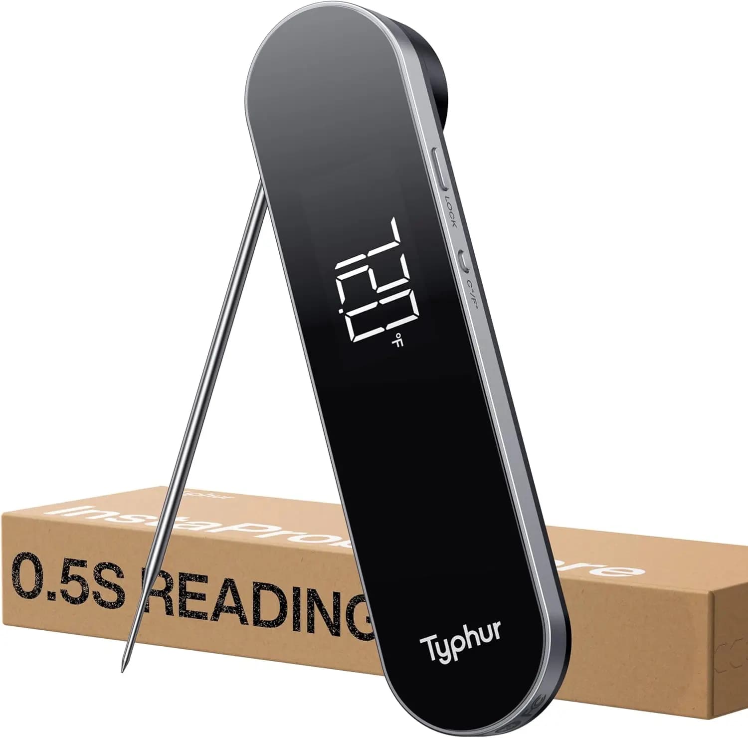 0.5 seconds instant reading meat thermometer, IP67 waterproof, solar light display for cooking, grill, barbecue