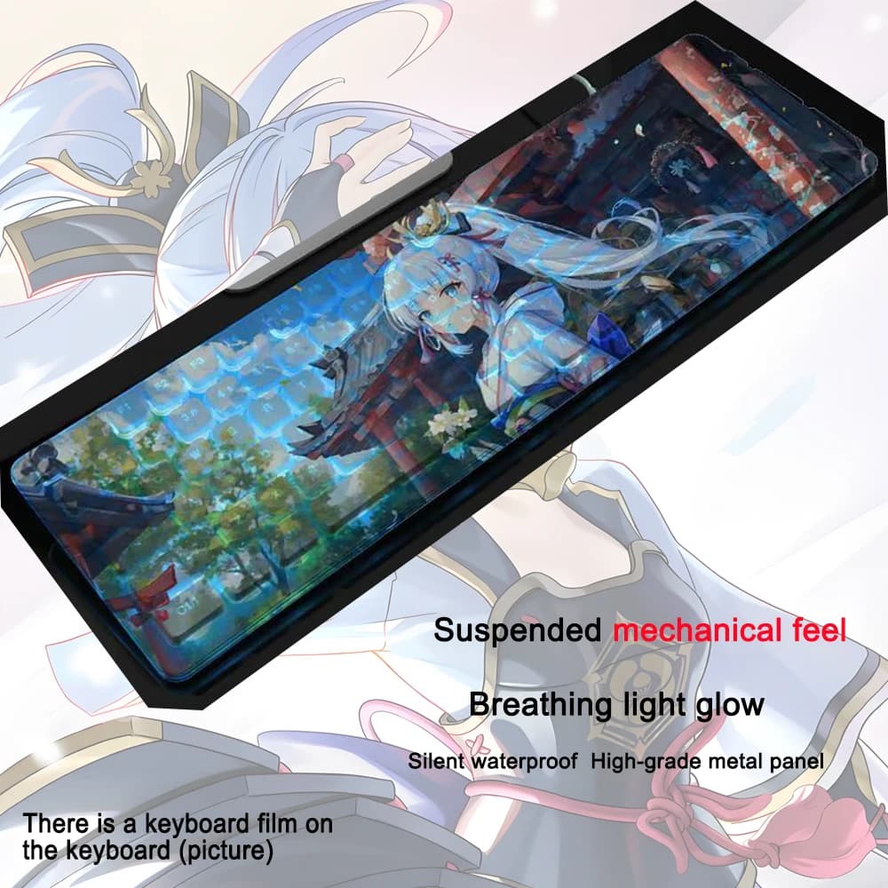 Tastiera da gioco Anime a 104 tasti Genshin Impact Kamisato Ayaka Tastiera da gioco cablata USB per ufficio, laptop, giochi, PC