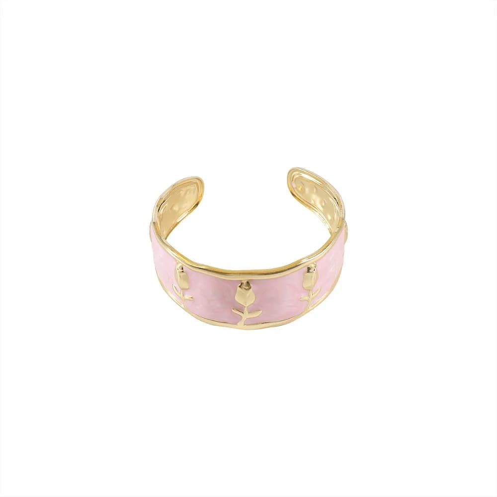 Bohemian Flower Glazed Enamel Bracelet Heart Tulip Arm Ring Metal Open Vintage Cloisonne Bangle Gold Jewelry